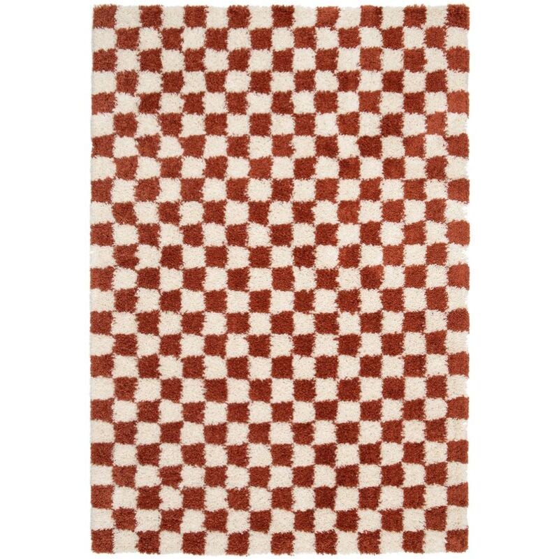Bobochic - Tapis poils longs damien motifs damier 160x230 Orange