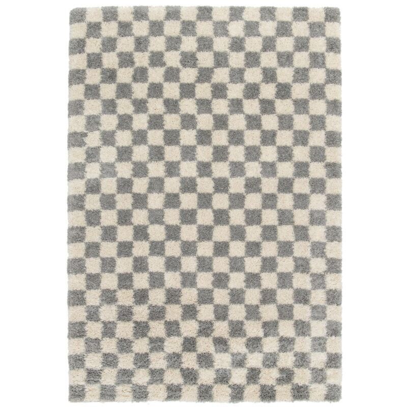 Bobochic - Tapis poils longs damien motifs damier 200x290 Gris