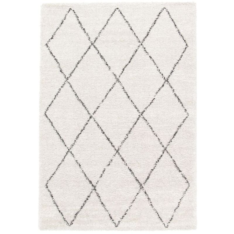 Bobochic - Tapis poils longs renaud motifs graphiques 200x290 Beige