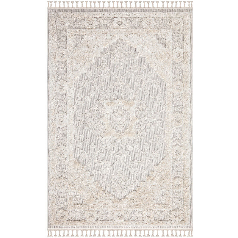 Tapis Salon Bohème Chic Franges Tressées Crème (80x150cm)