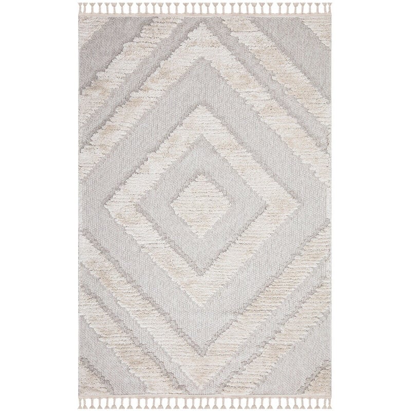 Tapis Salon Bohème Chic Franges Tressées Crème & Gris Bleu (160x230cm)