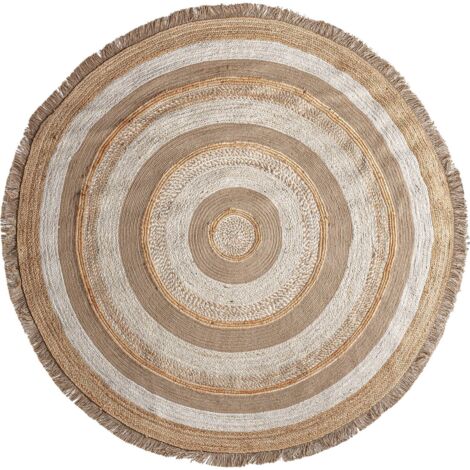 Tapis Boho Ela rond en jute naturel - Marron chaud nuancé de beige naturel