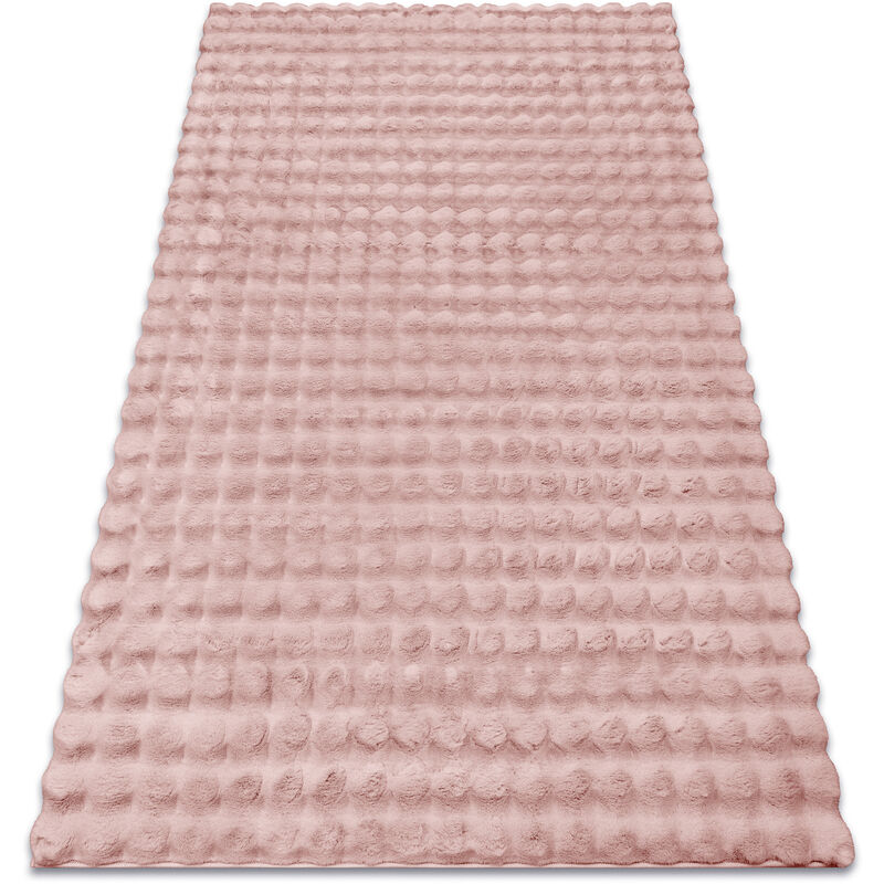 Tapis bubble rose poudré 45 imitation de fourrure de lapin 3D structurel pink 60x100 cm