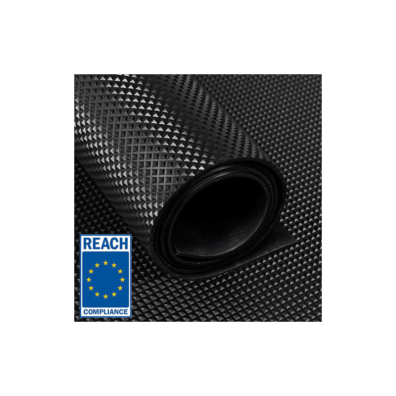 Tapis caoutchouc / caoutchouc en rouleau - Motif pyramidal noir - 3 mm - Largeur 120 cm - Rouleau de 10 m