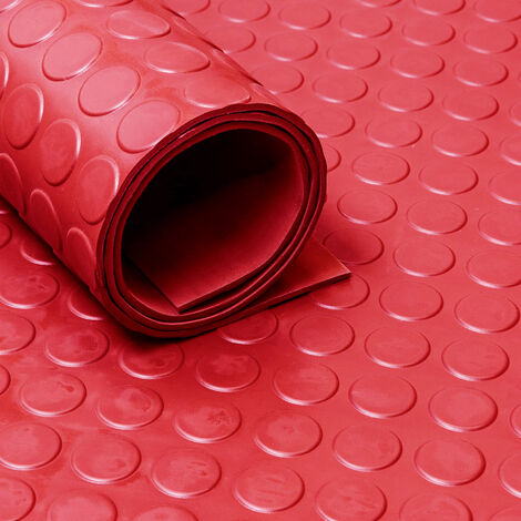 Tapis caoutchouc en rouleau - Pastillé 3 mm rouge - Largeur 100 cm - Inodore - Par mètre linéaire