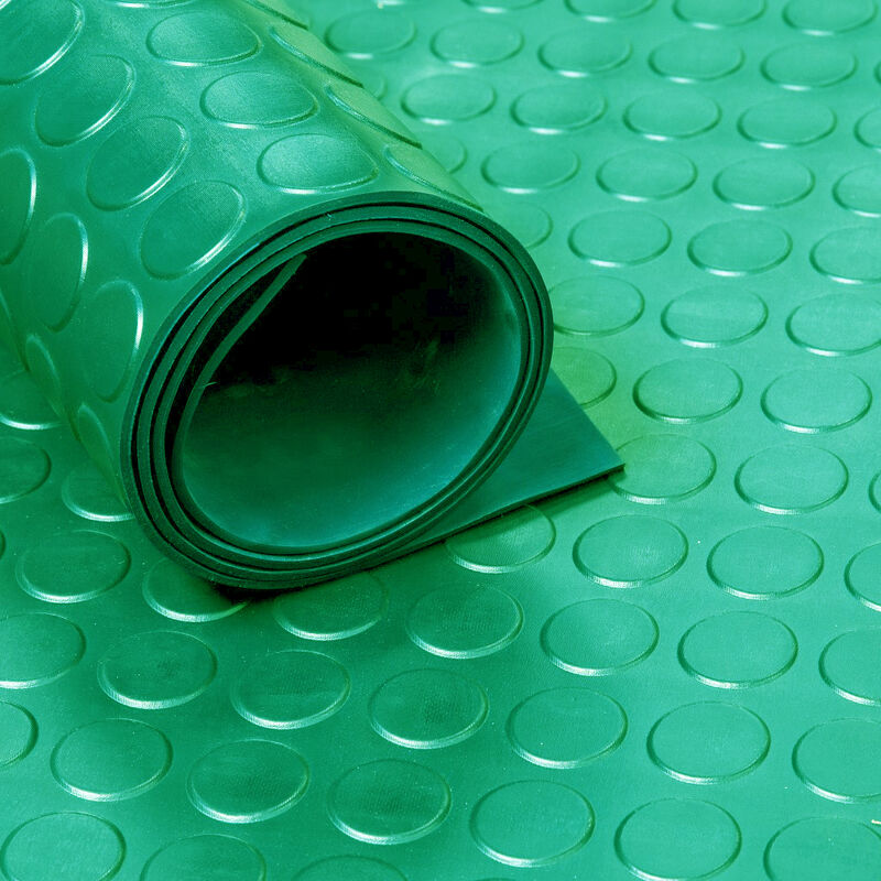 Tapis caoutchouc en rouleau - Pastillé 3 mm vert - Largeur 120 cm - Inodore - Par mètre linéaire - Vert