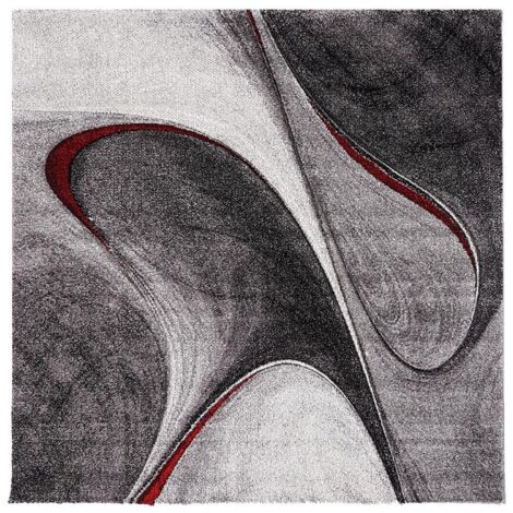 Tapis carré 200x200 rouge et gris motif géométrique pour salon et chambre