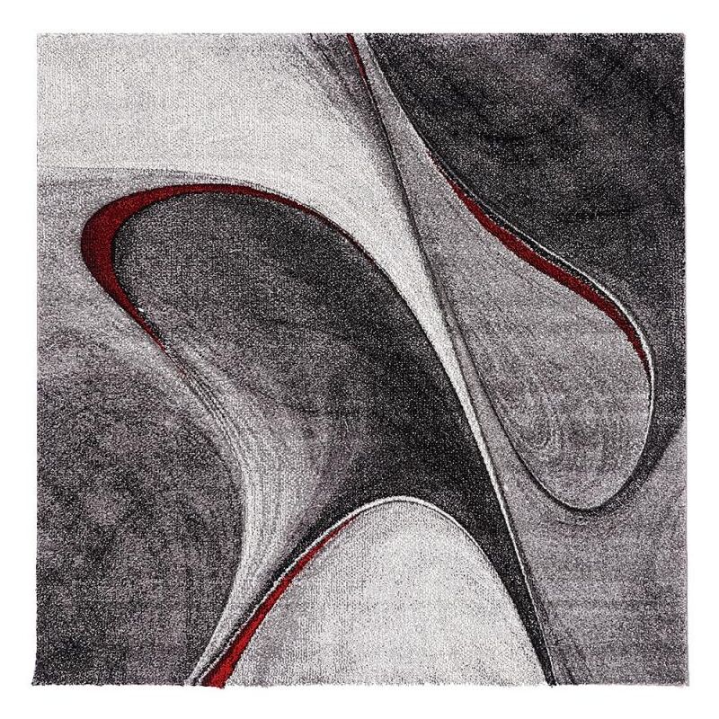 Tapis salon et chambre 160x160 rouge et gris carré tissé motif géométrique madila
