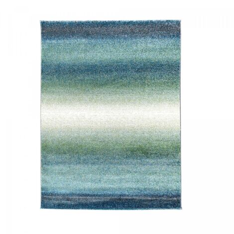 Tapis Chambre 60x110 bleu et bleu clair tissé motif géométrique BRADO