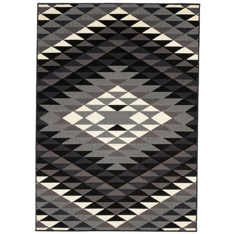 Tapis Chambre 60x110 noir rectangle tissé motif géométrique LYN49 APACHE