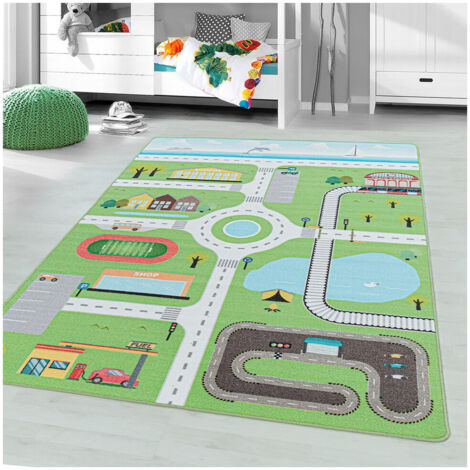 Tapis chambre bébé et enfant Road Vert 80x120