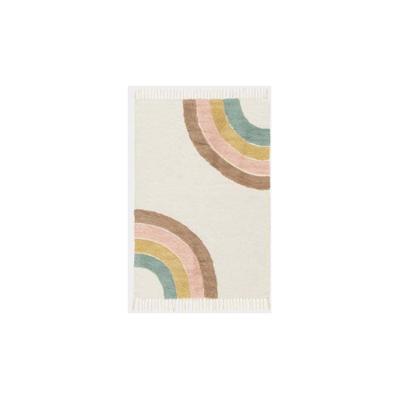 Décoweb - Tapis chambre d'enfant - Arc en ciel - Beige et pastel - 75 x 150 cm