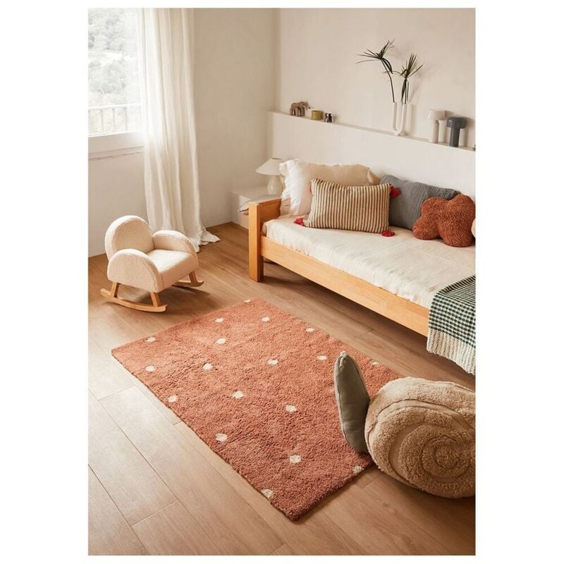 Lorena Canals - Tapis chambre d'enfant lavable en machine coton Mini Dot Marron 100x150