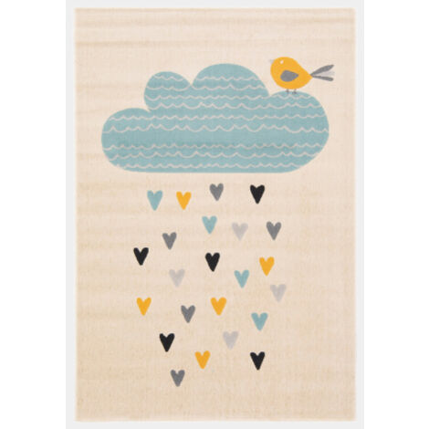 Tapis chambre d'enfant - Petits Cœurs - Beige et motifs colorés - 160 x 230 cm