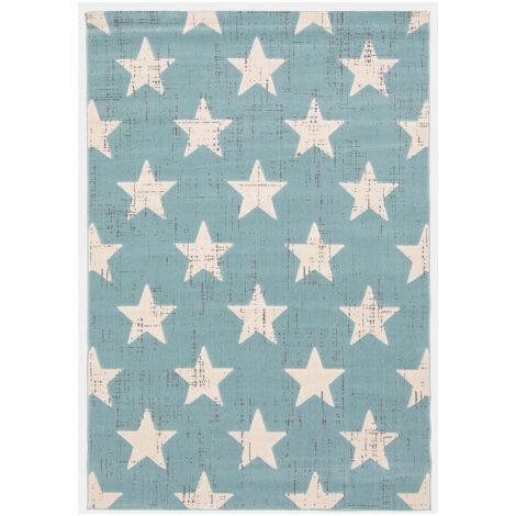 Tapis chambre d'enfant - Star Vintage - Bleu pastel - 80 x 150 cm