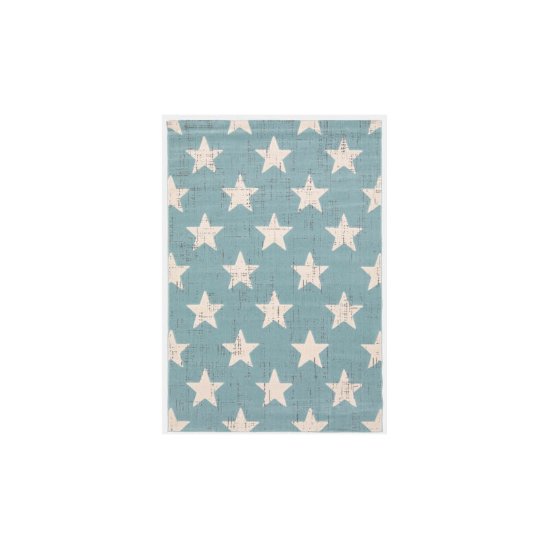 Décoweb - Tapis chambre d'enfant - Star Vintage - Bleu pastel - 120 x 170 cm