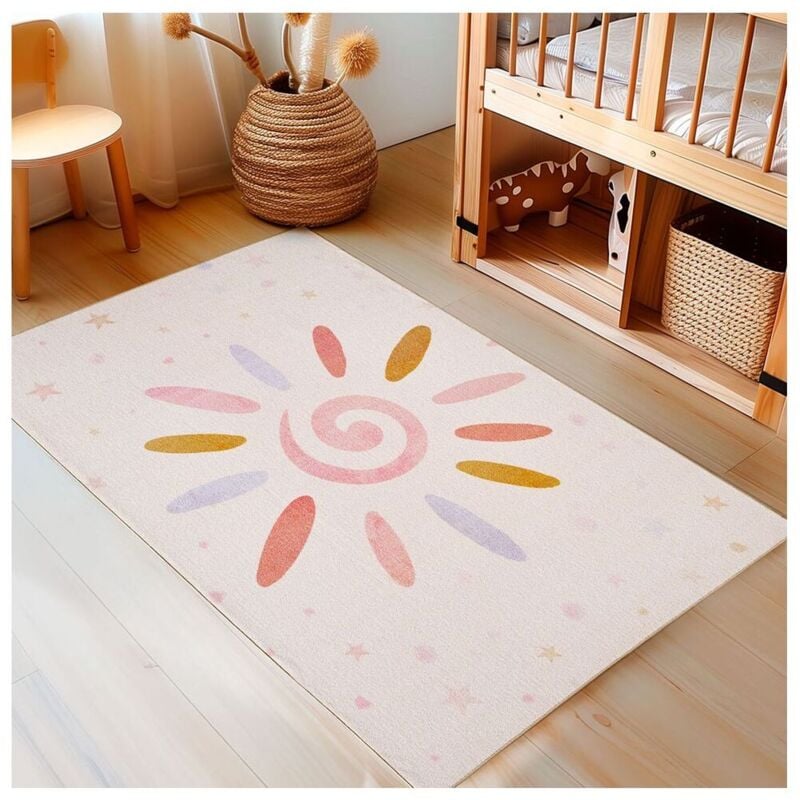 Tapis chambre enfant coloré rectangle Tibo Crème 80x120
