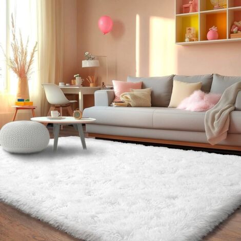 Tapis Chambre Shaggy Tapis 160 x 230cm Tapis Antidérapant Moelleux Salon Tapis De Sol Blanc