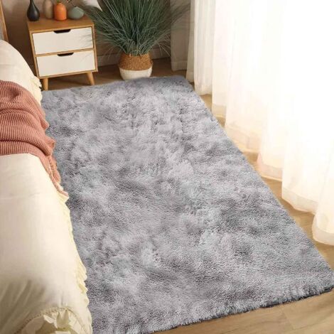 Tapis Chambre -Soft Tapis à Poils Longs -Shaggy -Antidérapant- Intérieur Moelleux épais (Gris Blanc, 80 x 120 cm)