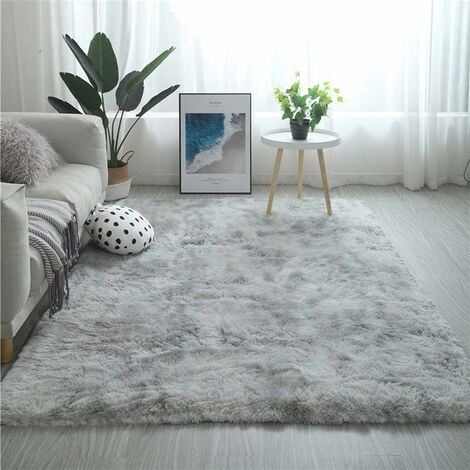 Tapis Chambre Tapis Modernes de Salon Soft Tapis à Poils Longs Moelleux Tapis Extra Doux et Confortable Tapis Antidérapant Intérieur Moelleux épais pour Salon (Gris Blanc, 120200cm)-Ensoleillé