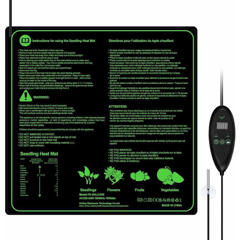 Rosemary - LaBlanc - Tapis Chauffant Adjustable avec Contrôleur de Thermostat Serres Chauffantes Hydroponique Imperméable,50.8cm x 50.8 cm