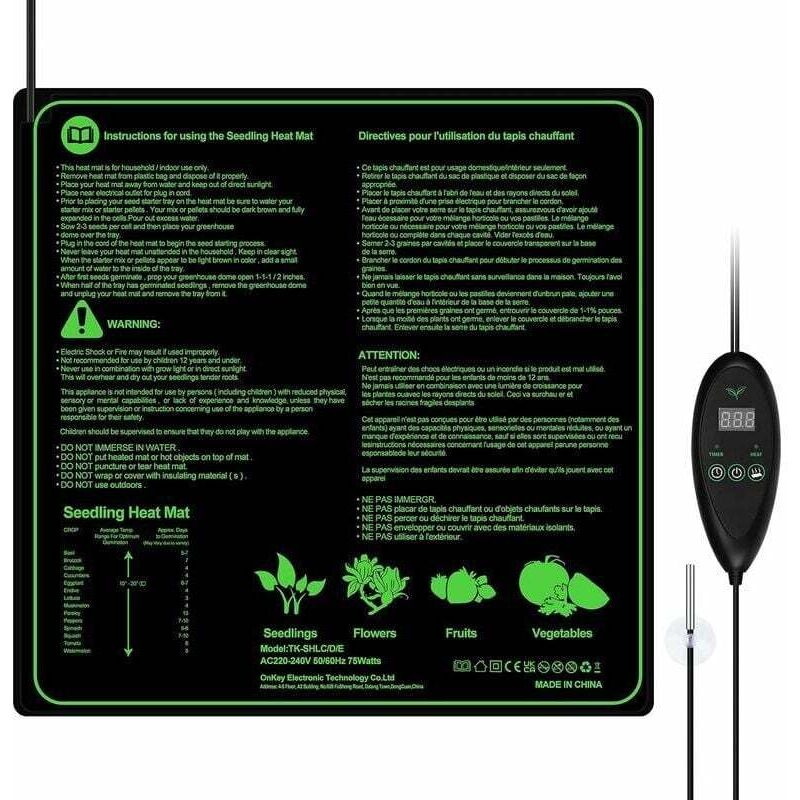 Tapis Chauffant Adjustable avec Contrôleur de Thermostat Serres Chauffantes Hydroponique Imperméable,50.8cm x 50.8 cm.. Debuns