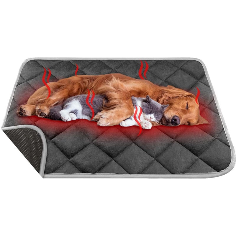 Tapis chauffant auto-chauffant pour chiens 90 x 60 cm, lavable, imperméable et pliable, couverture pour chien, respectueux de l'environnement,