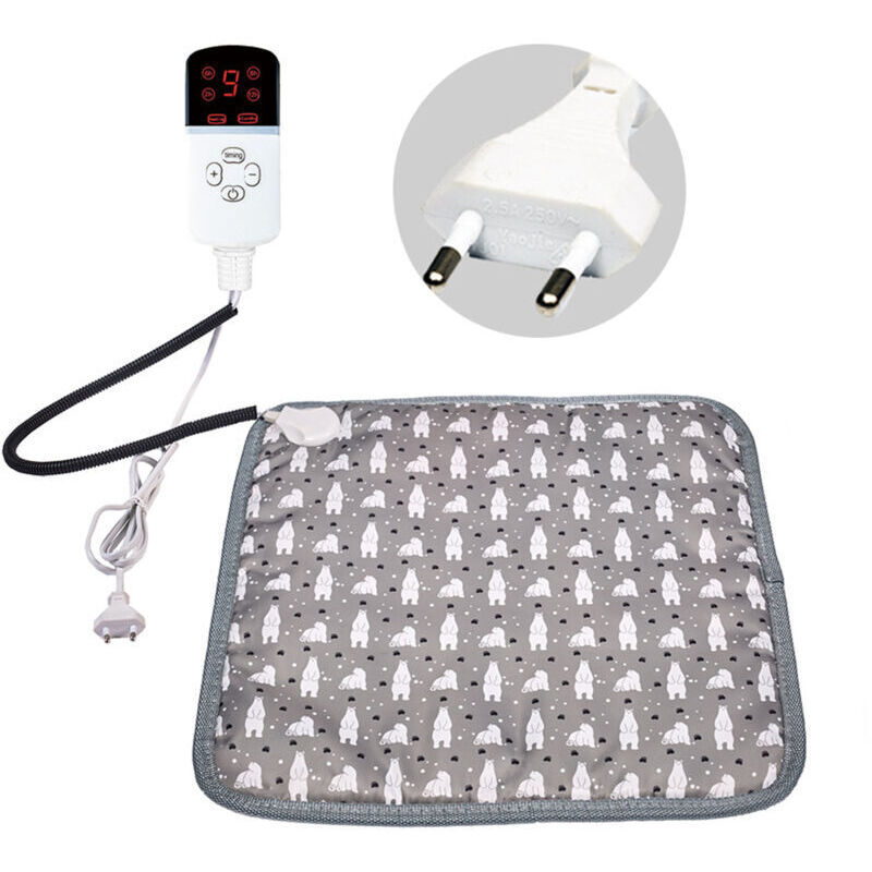 Tapis Chauffant Chien Chat 45x45cm avec Minuterie Auto Off, Coussin Chauffant Electrique pour Animaux Temperature Reglable avec Cordon Anti Morsure
