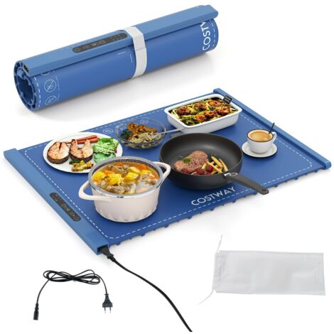 Tapis Chauffant Électrique pour Aliments Plateau en Silicone Enroulable et Portable avec Chauffage Rapide Température Bleu