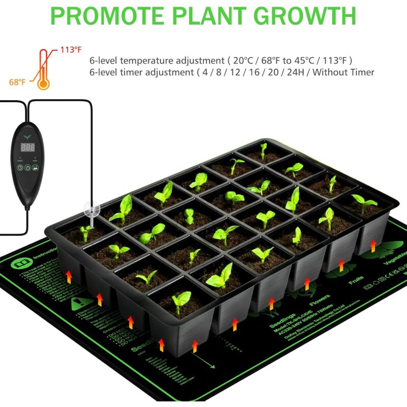 Tapis Chauffant Plante avec Contrôleur de Thermostat Serres Chauffantes Adjustable Imperméable pour Accélère la Germination des Graines et Reptile,