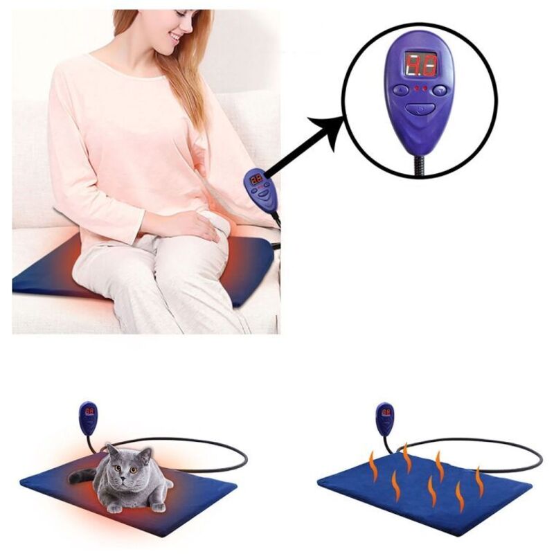 Tapis Chauffant pour Animaux de Compagnie Electrique Coussin pour Chien Chat avec 7 Vitesses de Réglage de la Température, Câble D'enroulement de