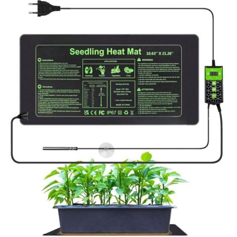 Tapis chauffant pour plantes avec thermostat, 54 x 27 cm, étanche, fonction minuterie, avec télécommande, coussin chauffant pour plantes pour germination, semis, germination, jardin intérieur