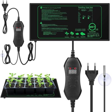 Tapis chauffant pour plantes avec thermostat, tapis thermique pour plantes, tapis thermique numérique pour serre, tapis thermique pour semis (50W, 52 x 25 cm)