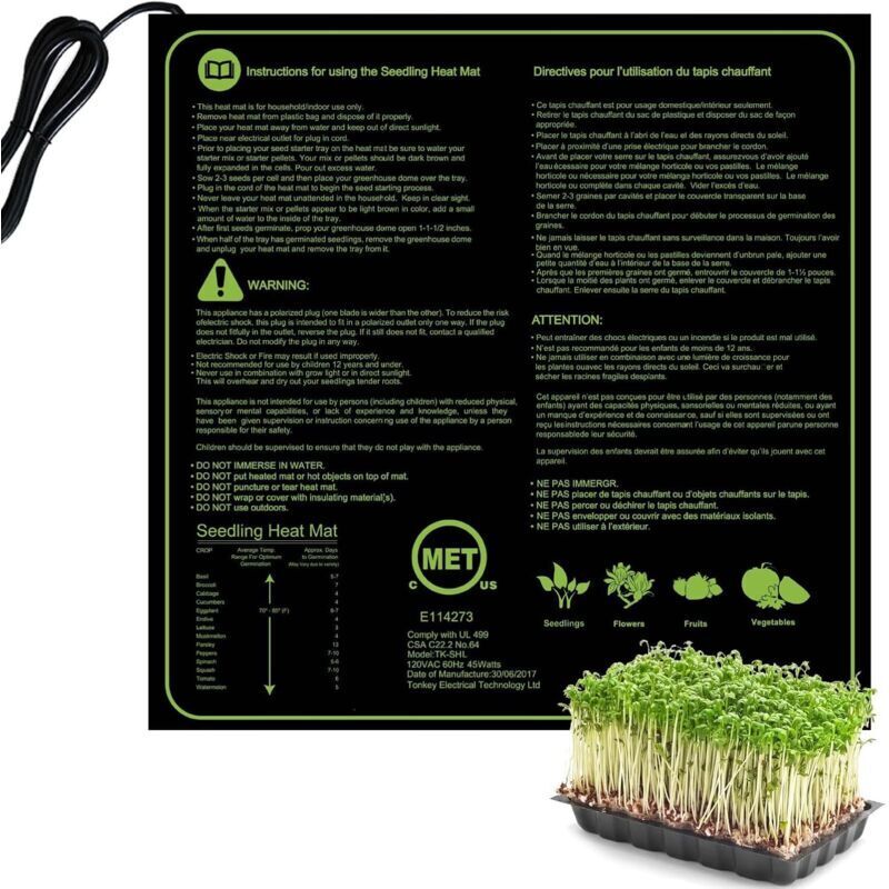 RHG Tapis Chauffant pour Semis & Bouturages, Tapis Chauffant Intérieur Accessoire Serre Jarden Pot de Germination,Coussin de Chauffage Hydroponique