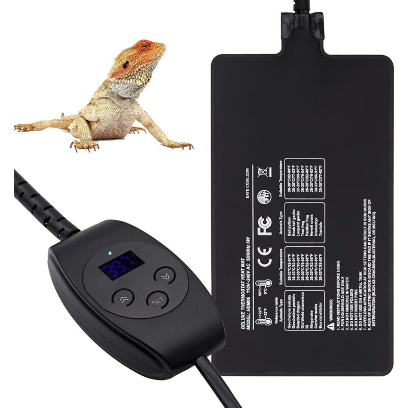 Tapis Chauffant Reptile avec Thermostat, Coussin Chauffant Terrarium Réglable pour Reptiles Tortue Serpents Lézard Gecko Bernard-l'ermite Grenouille
