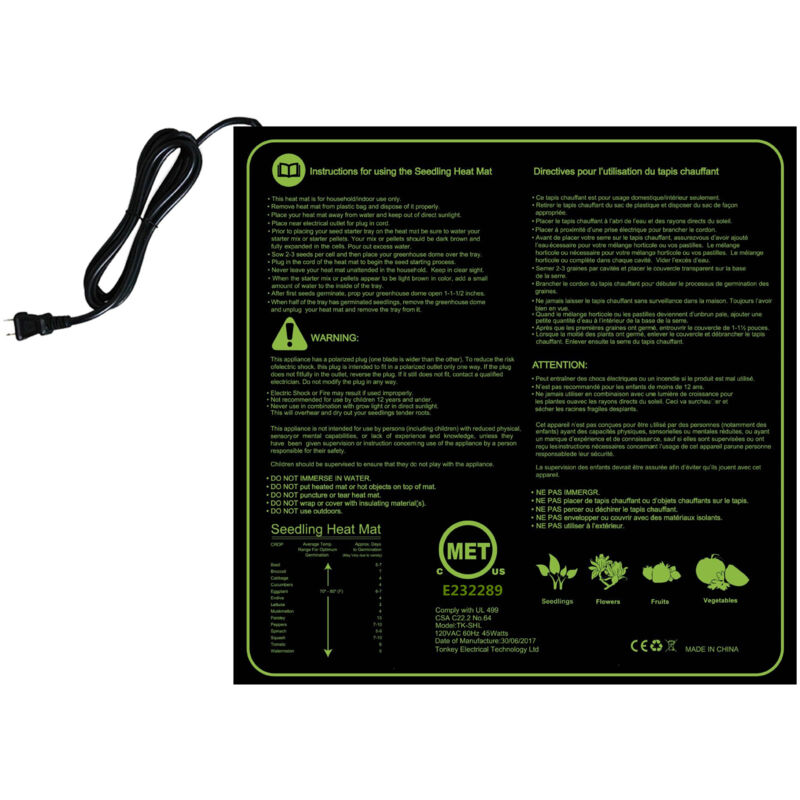 Tapis chauffant, Tapis chauffant pour semis avec thermostat et sonde ntc, Étanche IP67, 30 Watts, Idéal pour les plantations d'intérieur, Brassage à