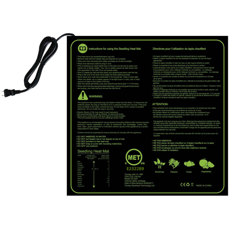 Rapanda - Tapis chauffant, Tapis chauffant pour semis avec thermostat et sonde ntc, Étanche IP67, 30 Watts, Idéal pour les plantations d'intérieur,