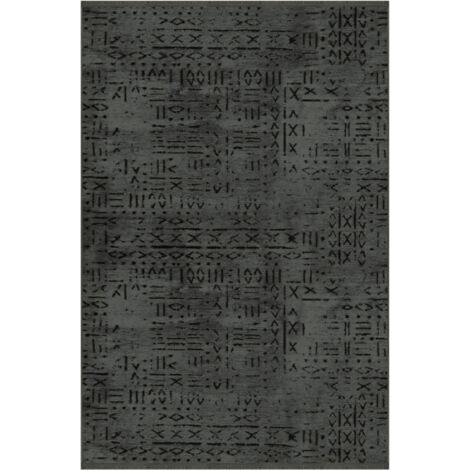 Tapis chenille antidérapant Vadi anthracite décor géométrique 160x230