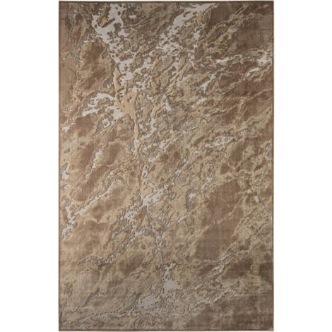 Tapis classique en viscose marron finition artisanale élégante - Marron chaud naturel