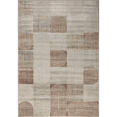 Tapis classique en viscose tons marron pour intérieur chaleureux - Marron chaud et beige naturel