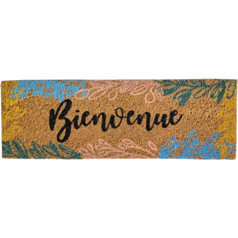 Tapis coco Assam 25x75 cm – Envers PVC grattant – Pour pas de porte intérieur et extérieur abrité – Résistant et naturel – Novotex