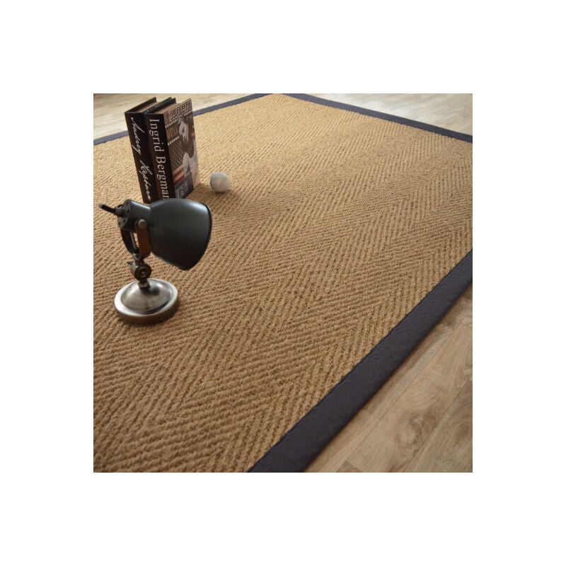 Décoweb - Tapis Coco - Paravan chevron - Ganse coton anthracite - 80 x 150 cm