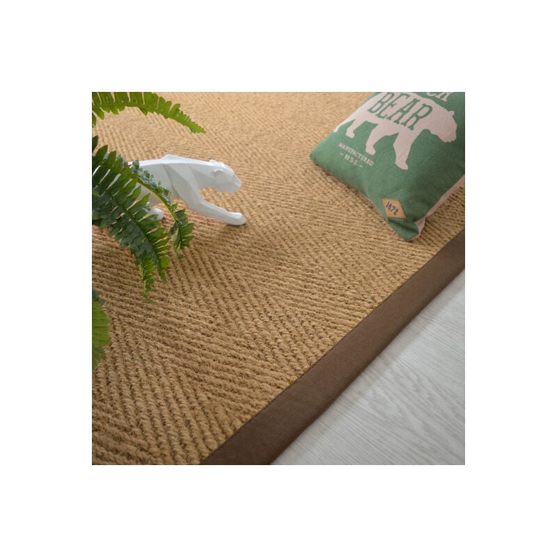 Décoweb - Tapis Coco - Paravan chevron - Ganse coton marron - 140 x 200 cm