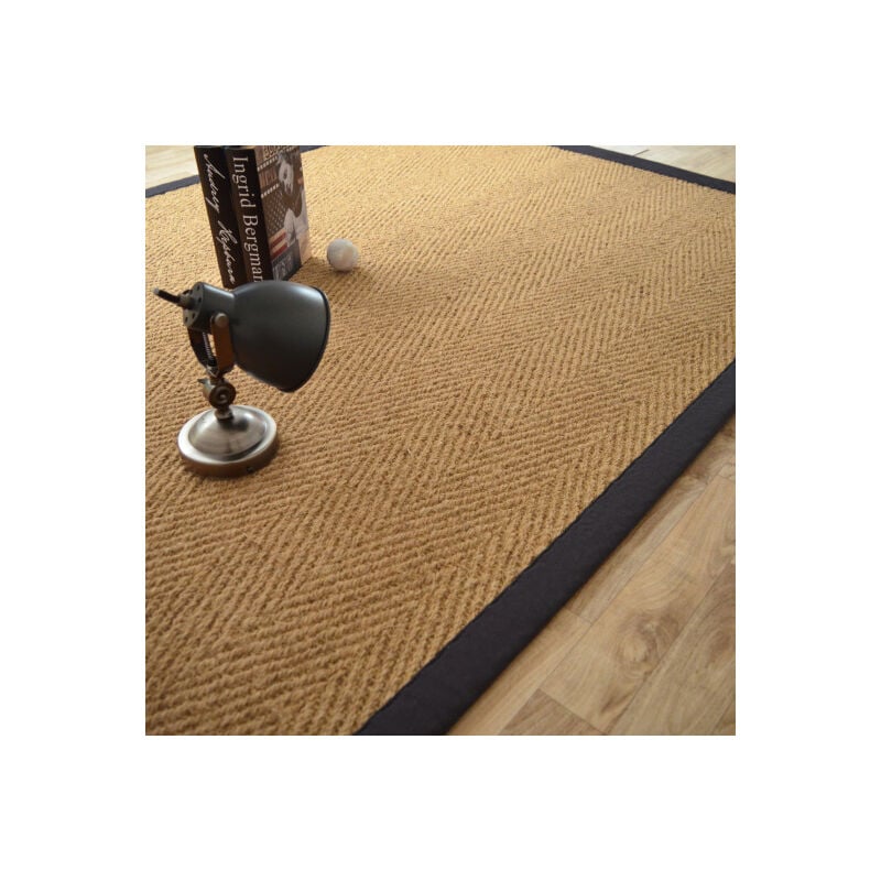 Décoweb - Tapis Coco - Paravan chevron - Ganse coton noire - 140 x 200 cm