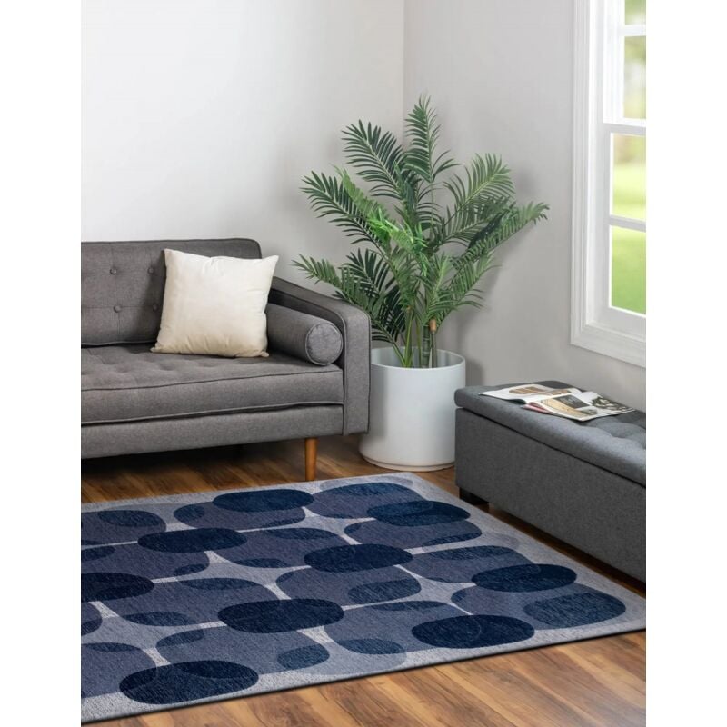 Beneffito - Tapis - Collection Cafe Night Shift - Tapis - Bleu - 170x240cm - Tapis à Motifs, Finition Artisanale, Tissage en Belgique - Tapis de
