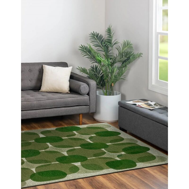 Tapis - Collection Cafe Beneffito Hedgerow Green - Tapis - Vert - 80x150cm - Tapis à Motifs, Finition Artisanale, Tissage en Belgique - Tapis de