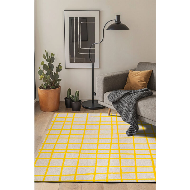 Beneffito - tapis - collection caro bright yellow - Tapis à Motifs, Finition Artisanale, Tissage en Belgique - Tapis d'intérieur moderne et doux