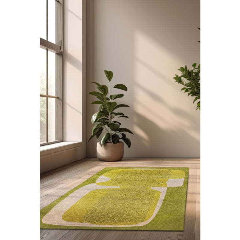 Beneffito - Tapis - Collection Poum Poum Grass - Tapis - Vert - 80x150cm - Tapis à Motifs, Finition Artisanale, Tissage en Belgique - Tapis de