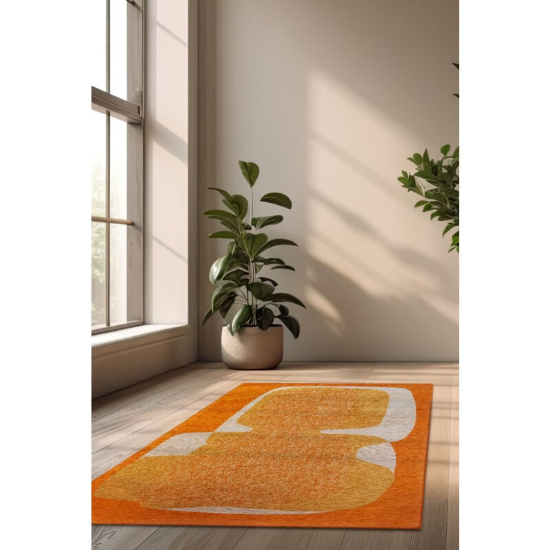 Beneffito - Tapis - Collection Poum Poum Orange Cocktail - Tapis - Orange - 80x150cm - Tapis à Motifs, Finition Artisanale, Tissage en Belgique