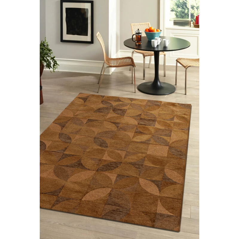 Beneffito - Tapis - Collection Rondo Amber - Tapis - Orange - 80x150cm - Tapis à Motifs, Finition Artisanale, Tissage en Belgique - Tapis de Moderne